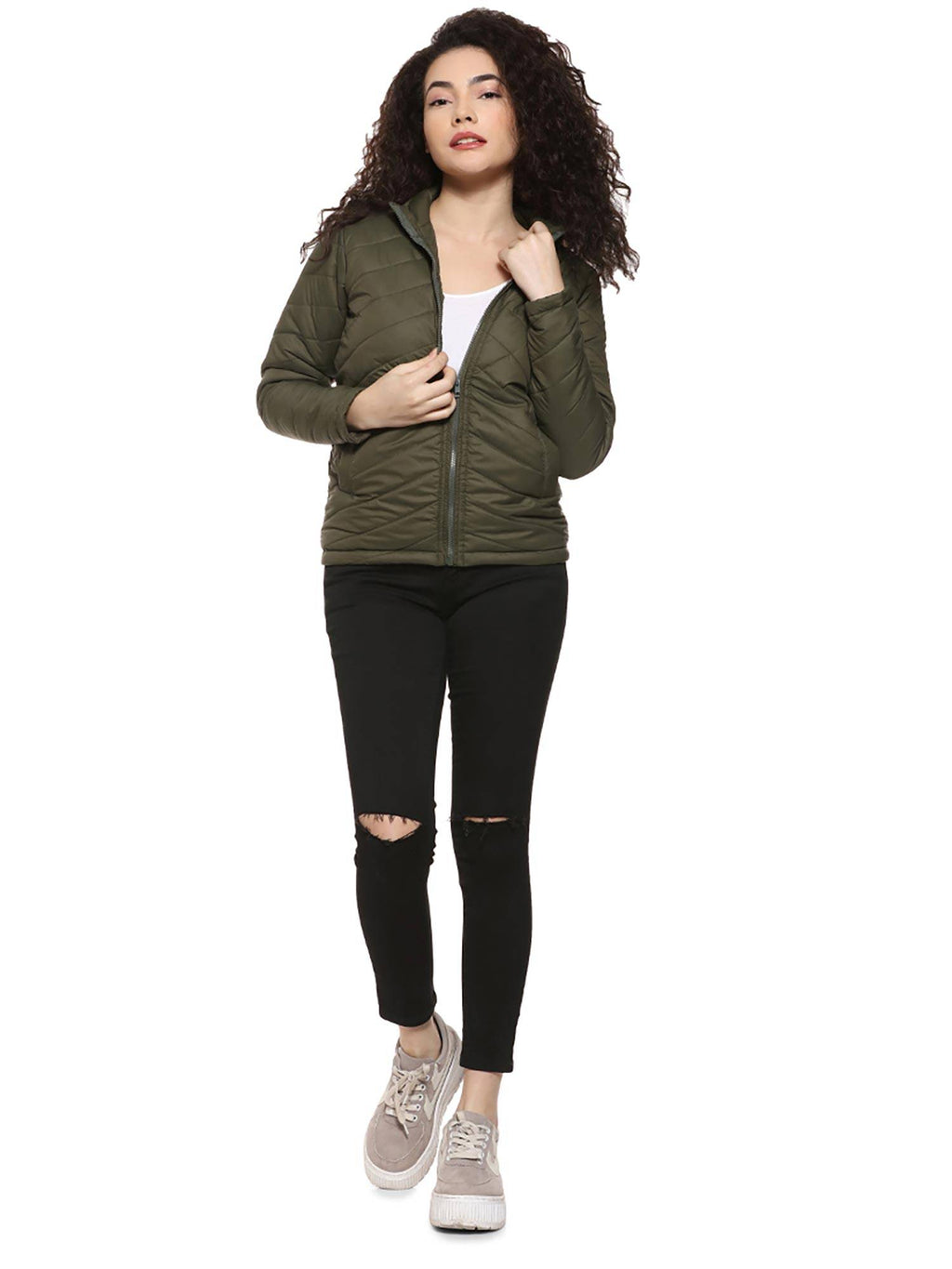 Olive Solid Puffer Jacket | JC78 - view 5