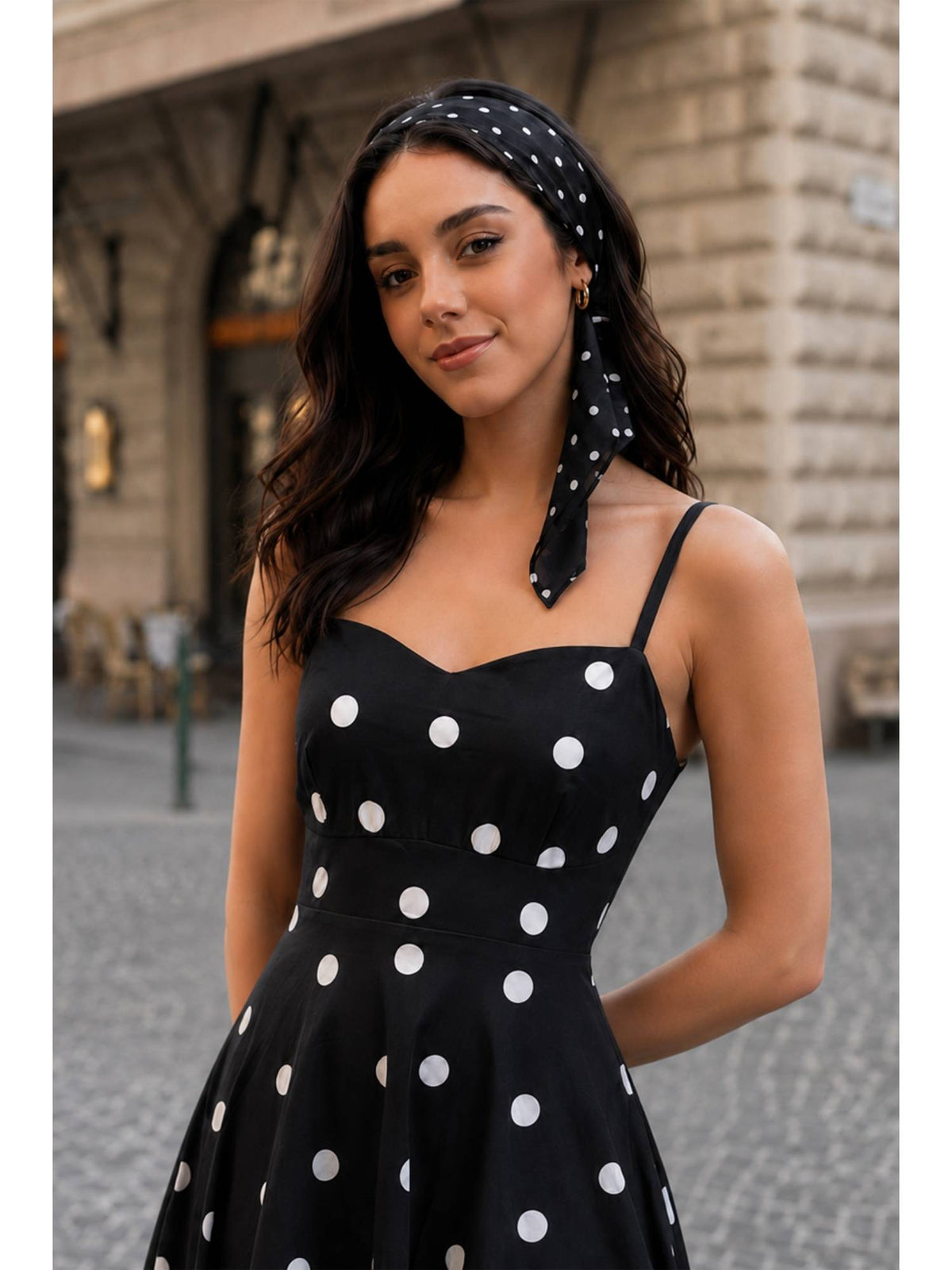 AEOY Nero Black Polka Midi Dress | D56 - view 2