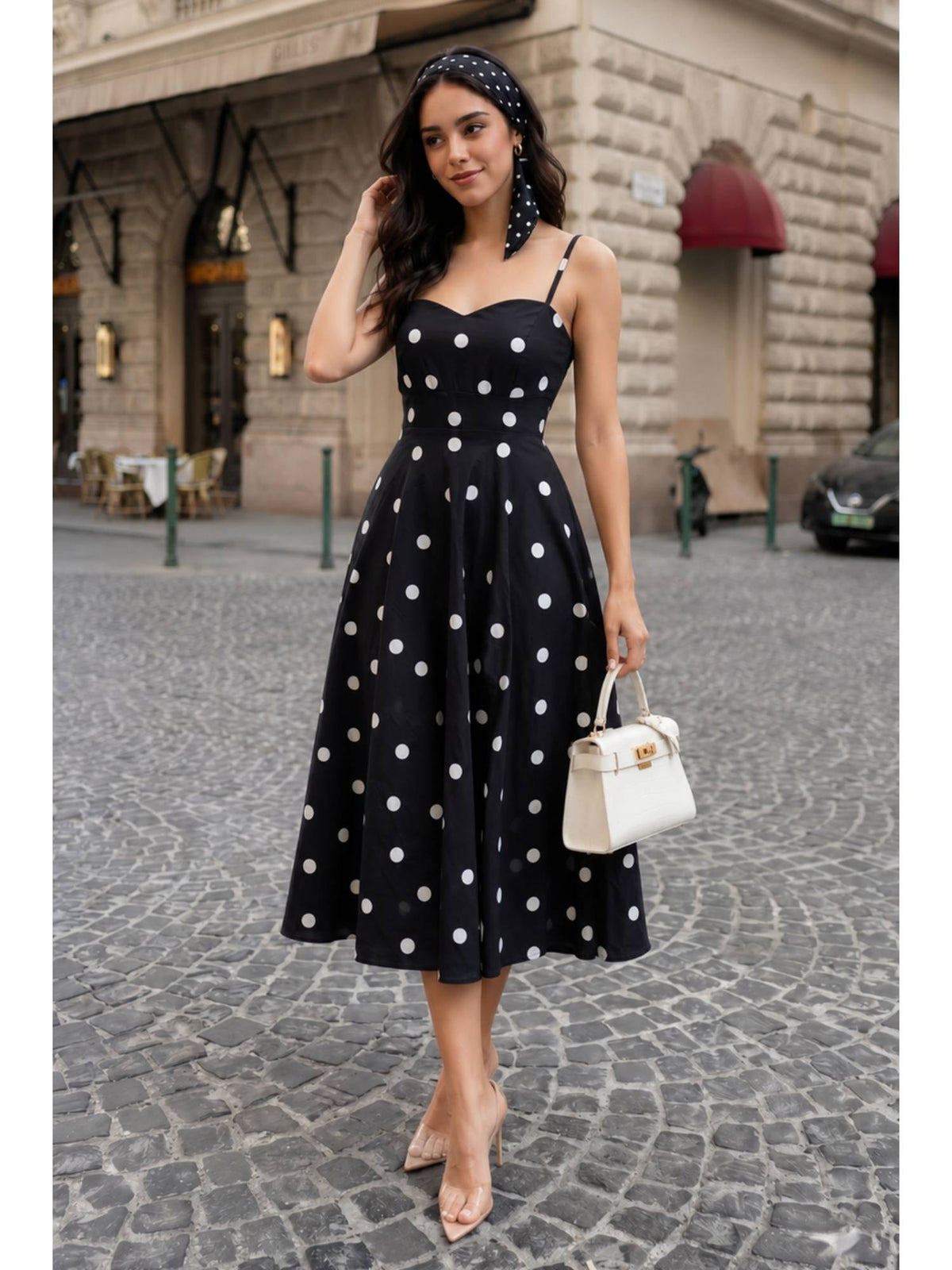 AEOY Nero Black Polka Midi Dress | D56 - view 3