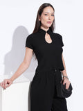Black Noir Keyhole Mandarin Top | CT61 - view 1