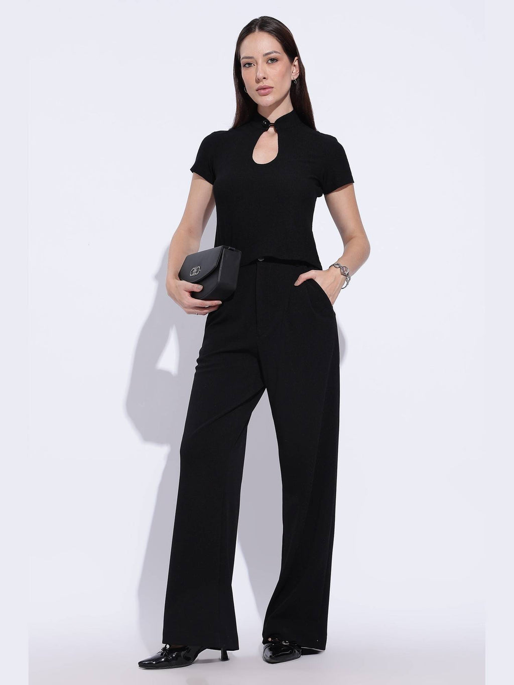 Black Noir Keyhole Mandarin Top | CT61 - view 2
