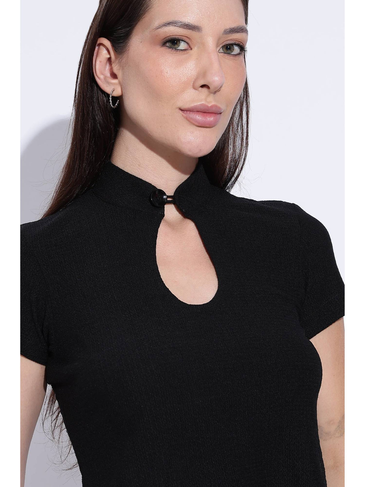 Black Noir Keyhole Mandarin Top | CT61 - view 3