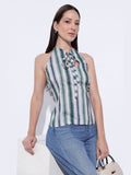 Green Stripe Tie-Dye Halter Keyhole Top | HT67 - view 1
