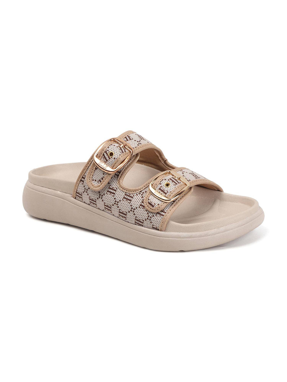 Women Patterned Double Strap Adjustable Buckle Beige Sandals | SD89 - view 4