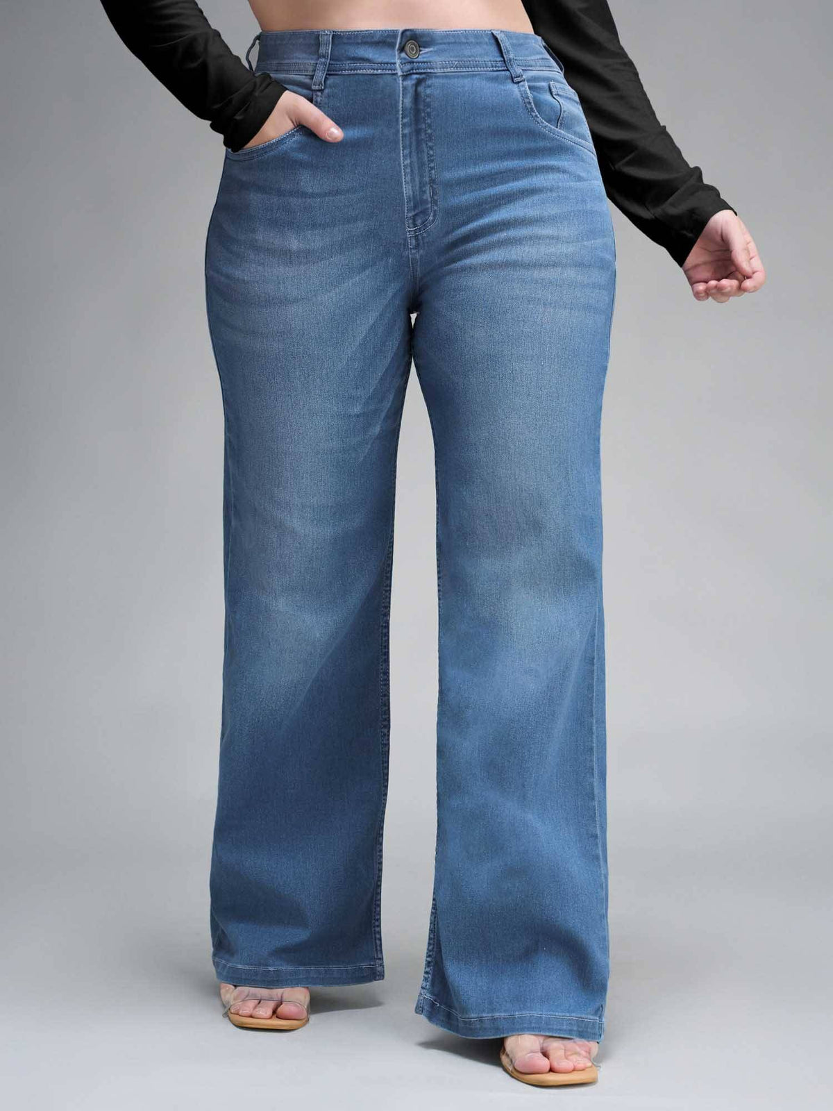 Blue Solid/Plain Straight Jeans | ST23 - view 1