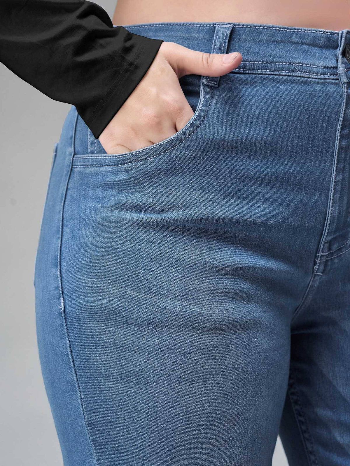 Blue Solid/Plain Straight Jeans | ST23 - view 4