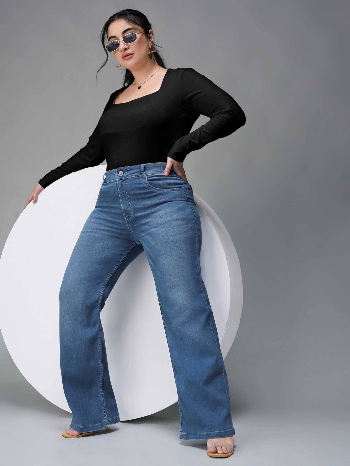 Blue Solid/Plain Straight Jeans | ST23 - view 5