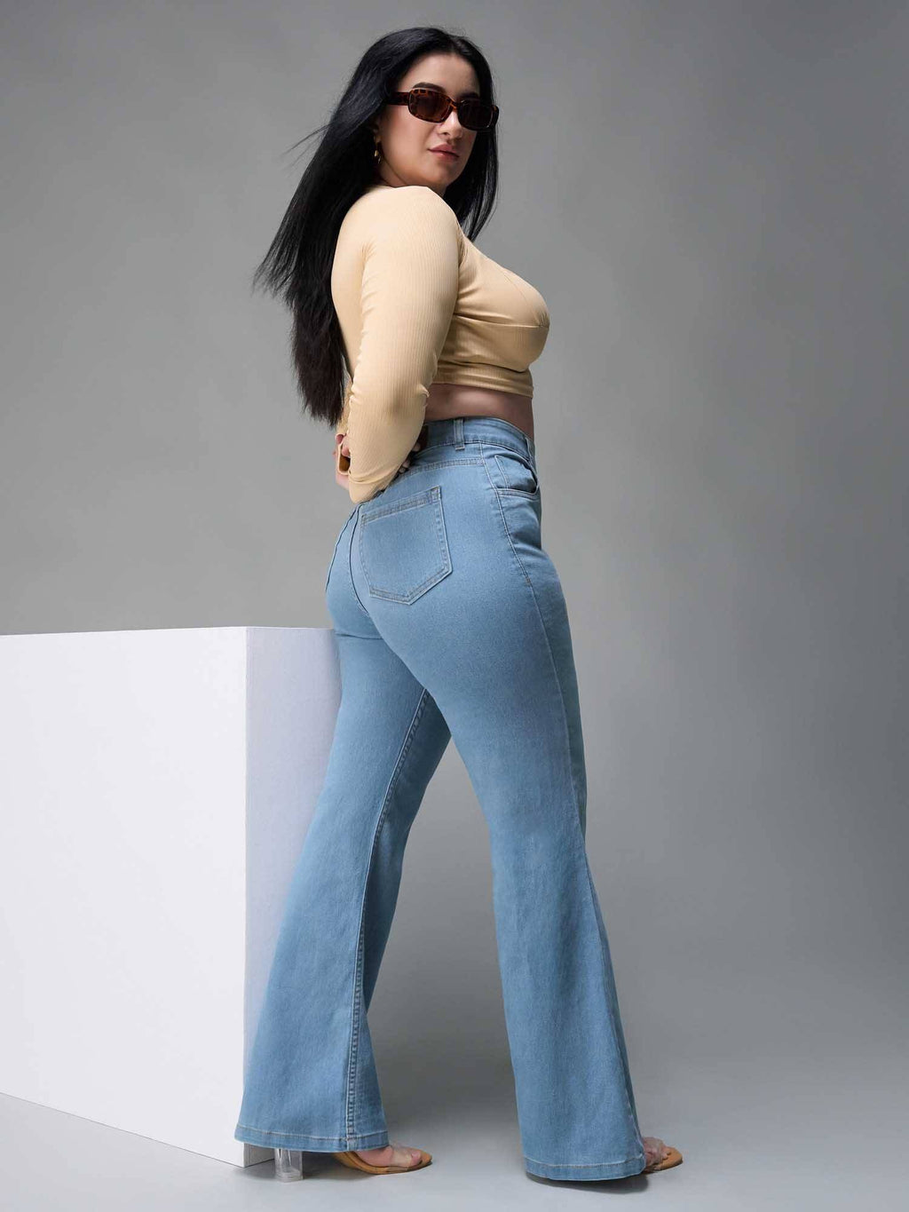 Blue Solid/Plain Bootcut Jeans | BT10 - view 2