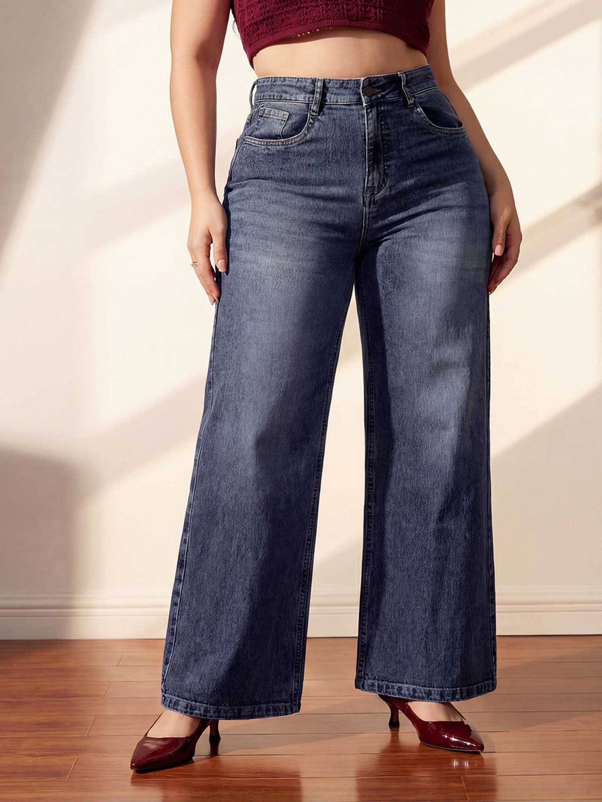 Blue Solid/Plain Wide Jeans | WL90 - view 1