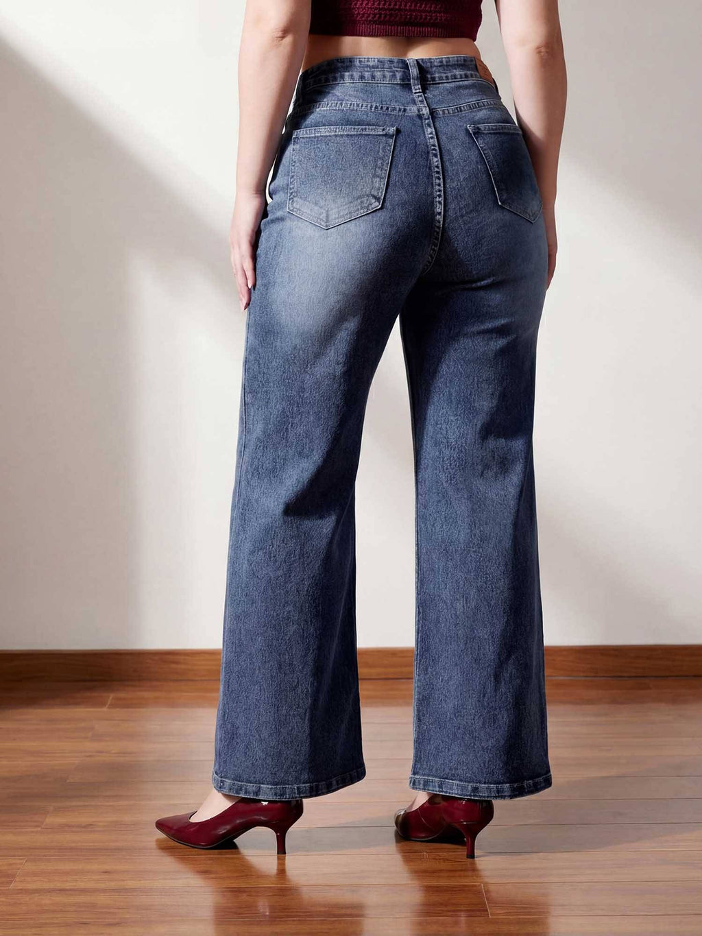 Blue Solid/Plain Wide Jeans | WL90 - view 3