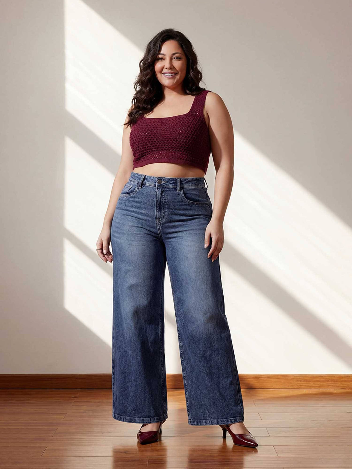Blue Solid/Plain Wide Jeans | WL90 - view 4