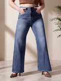 Blue Solid/Plain Wide Jeans | WL90 - view 1