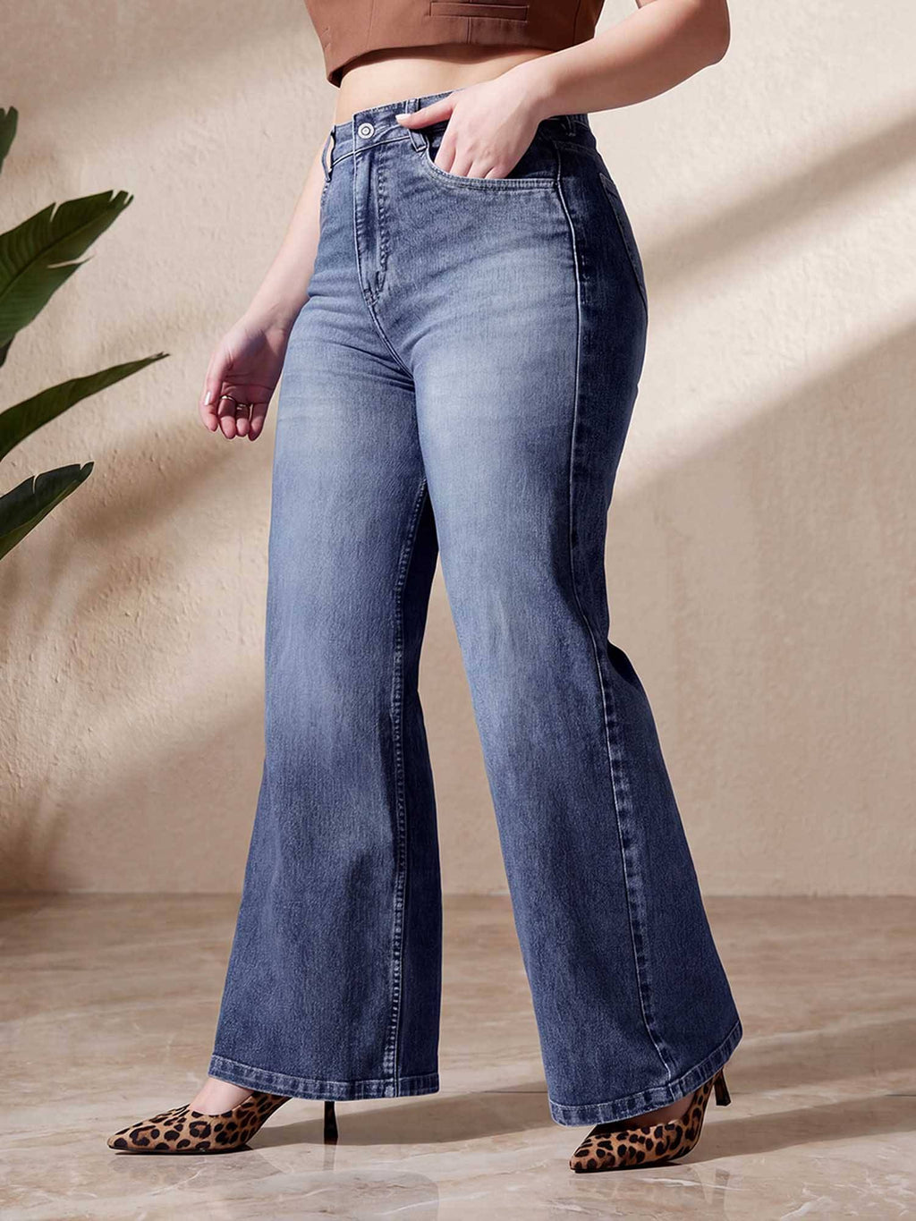 Blue Solid/Plain Wide Jeans | WL90 - view 2