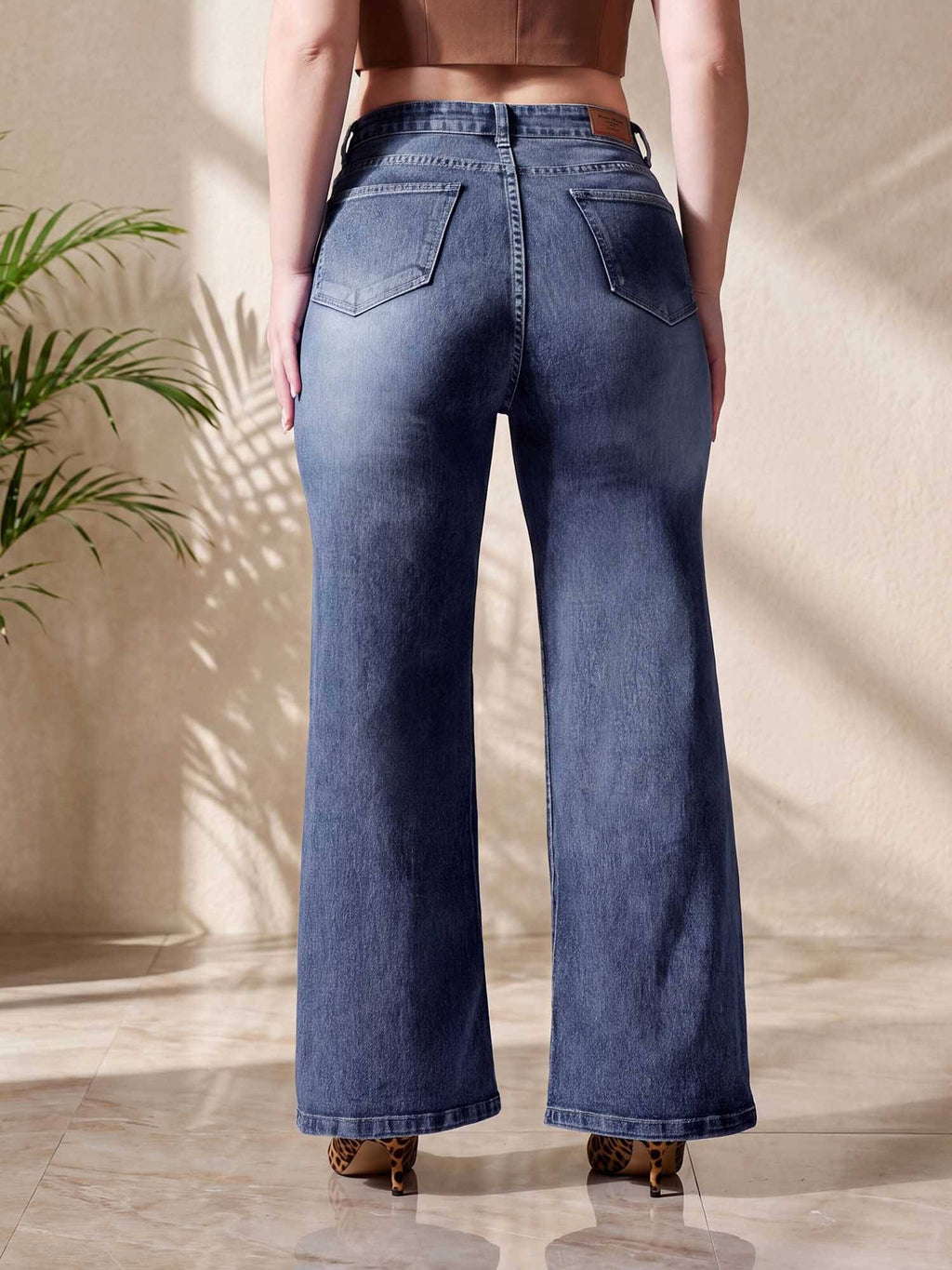 Blue Solid/Plain Wide Jeans | WL90 - view 4