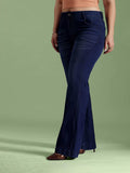 Navy Blue Solid/Plain Bootcut Jeans | BT10 - view 1