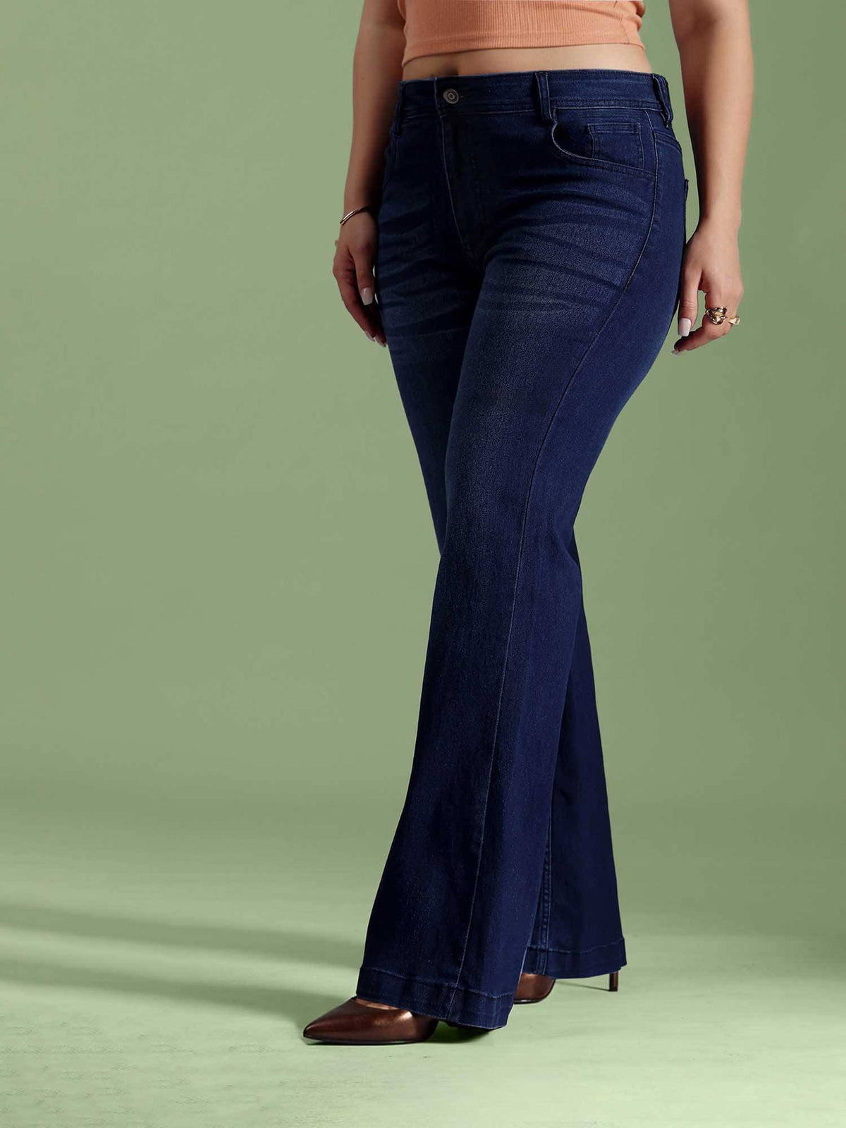 Navy Blue Solid/Plain Bootcut Jeans | BT10 - view 1