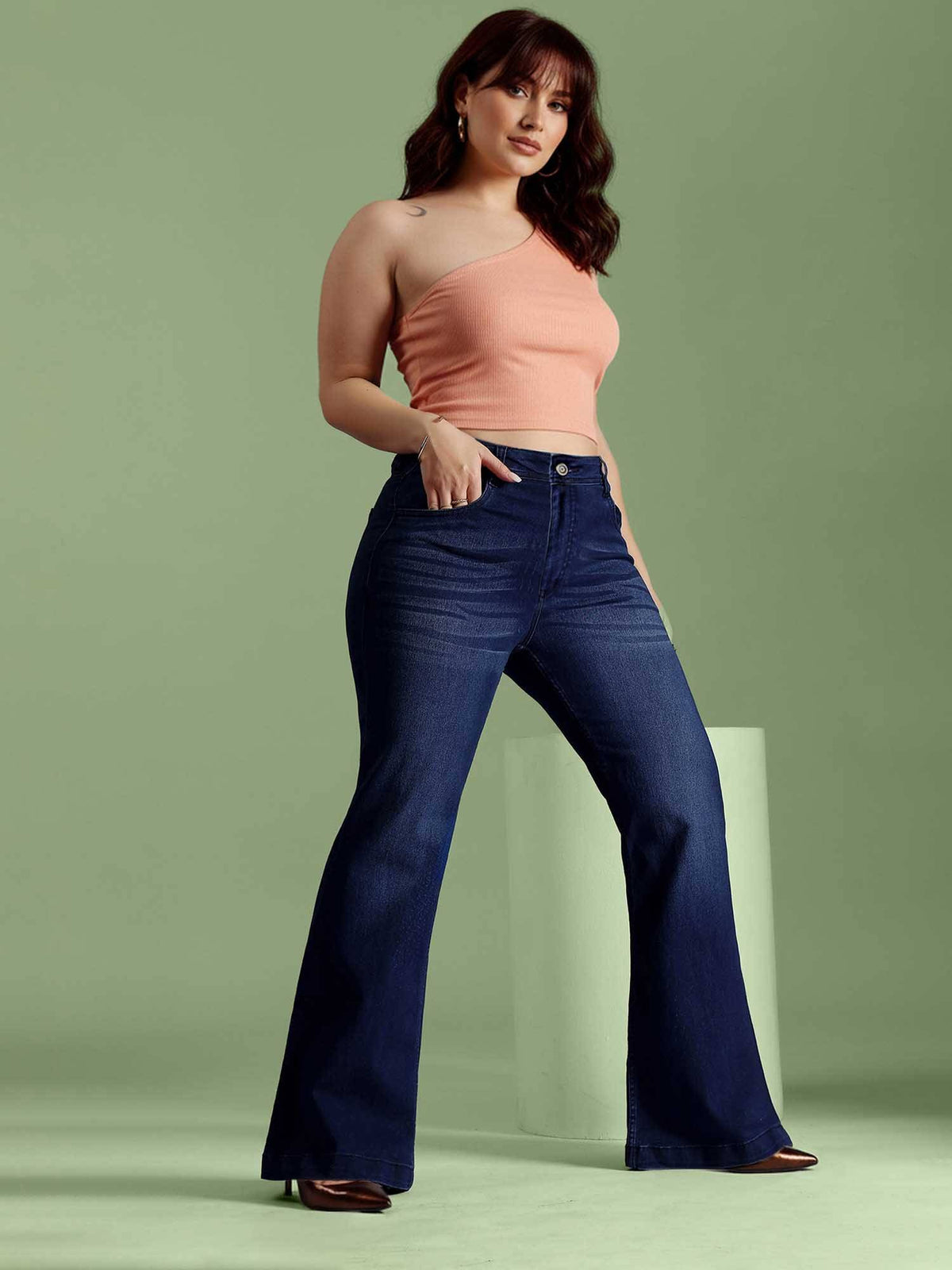 Navy Blue Solid/Plain Bootcut Jeans | BT10 - view 2