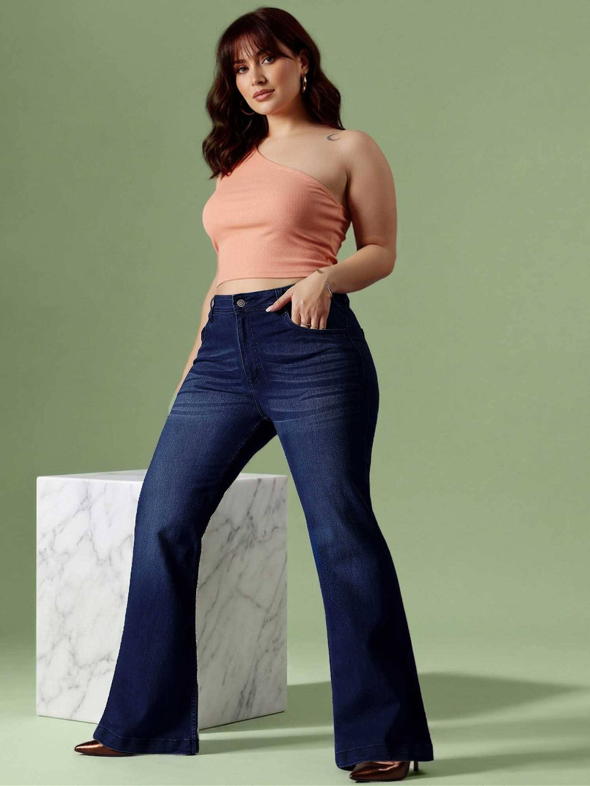 Navy Blue Solid/Plain Bootcut Jeans | BT10 - view 3
