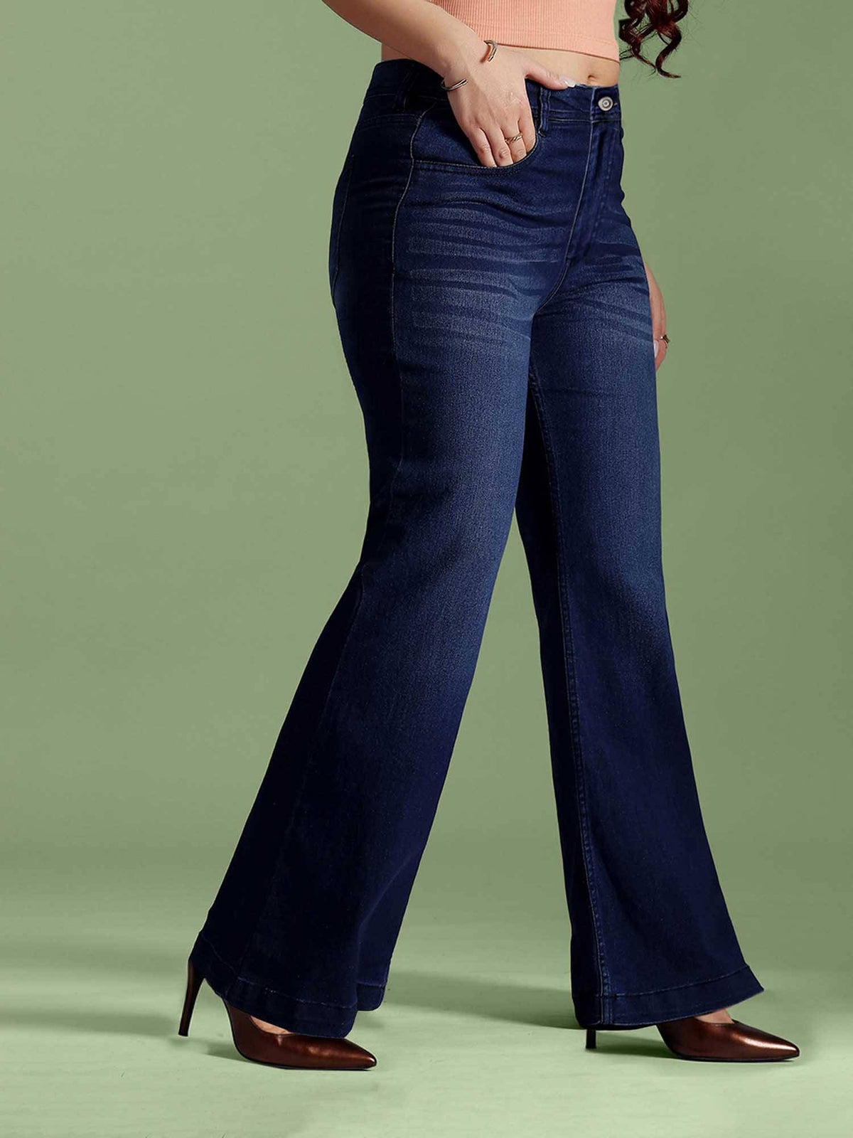 Navy Blue Solid/Plain Bootcut Jeans | BT10 - view 4