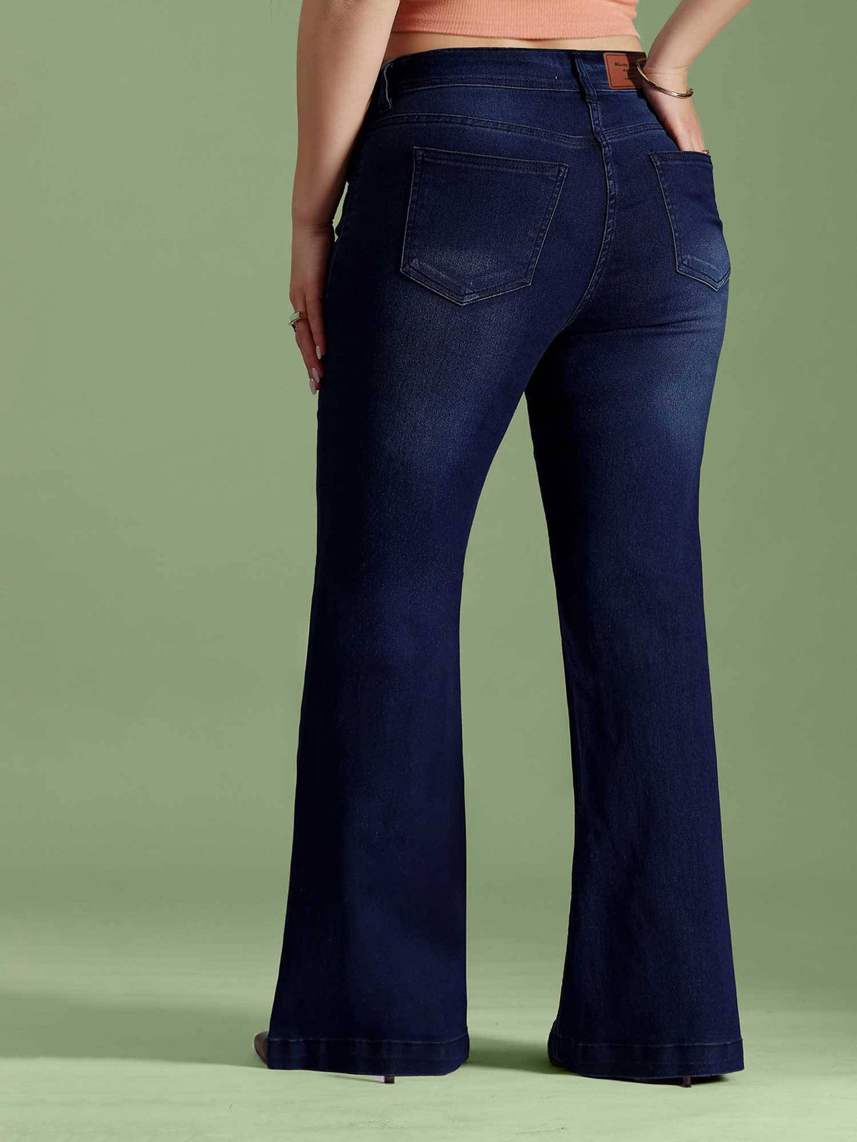 Navy Blue Solid/Plain Bootcut Jeans | BT10 - view 5