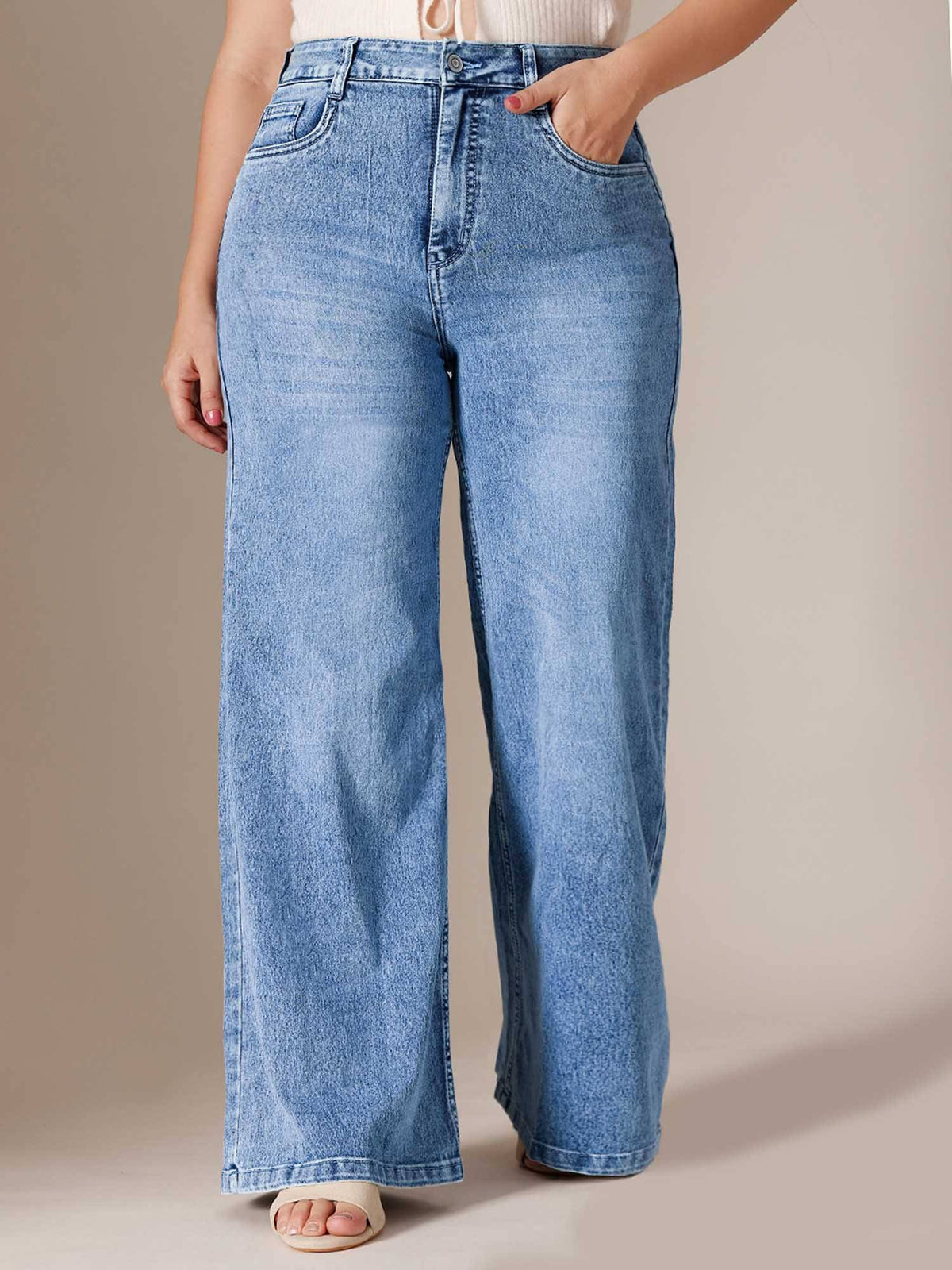 Blue Solid/Plain Wide Jeans | WL90 - view 1