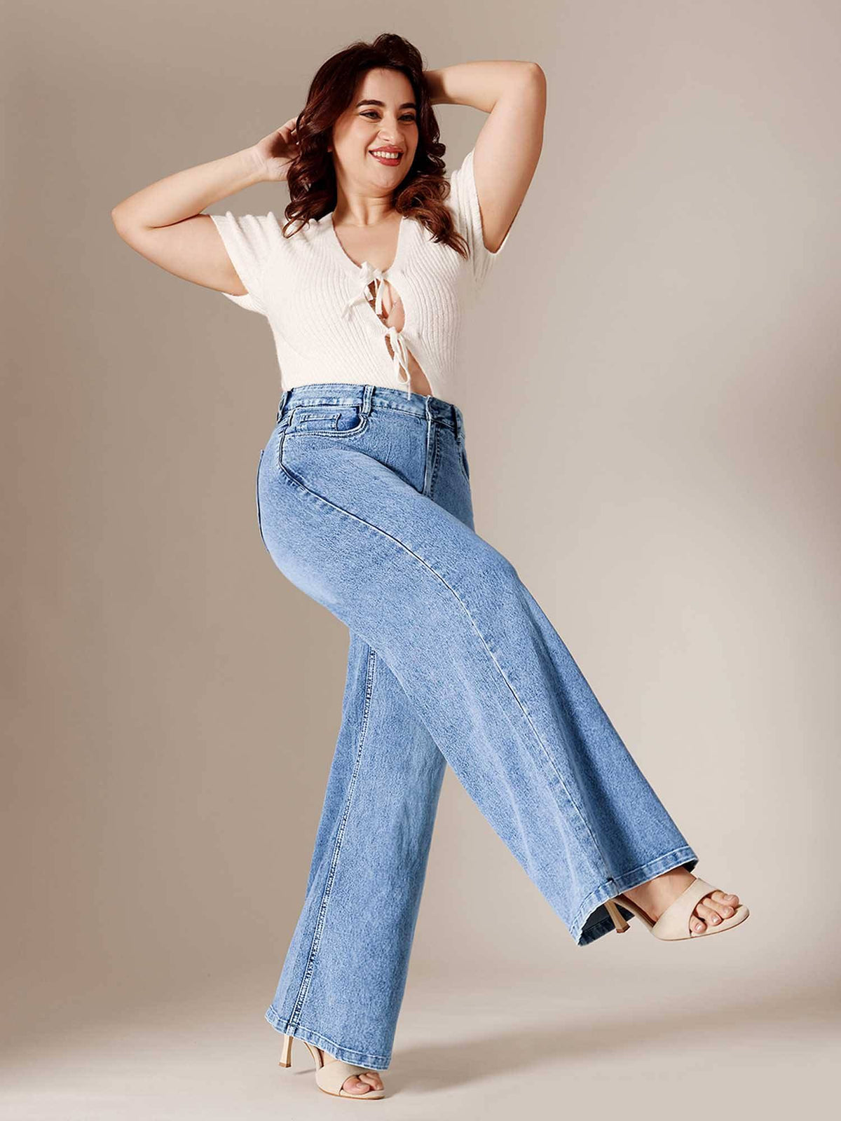 Blue Solid/Plain Wide Jeans | ST23 - view 2