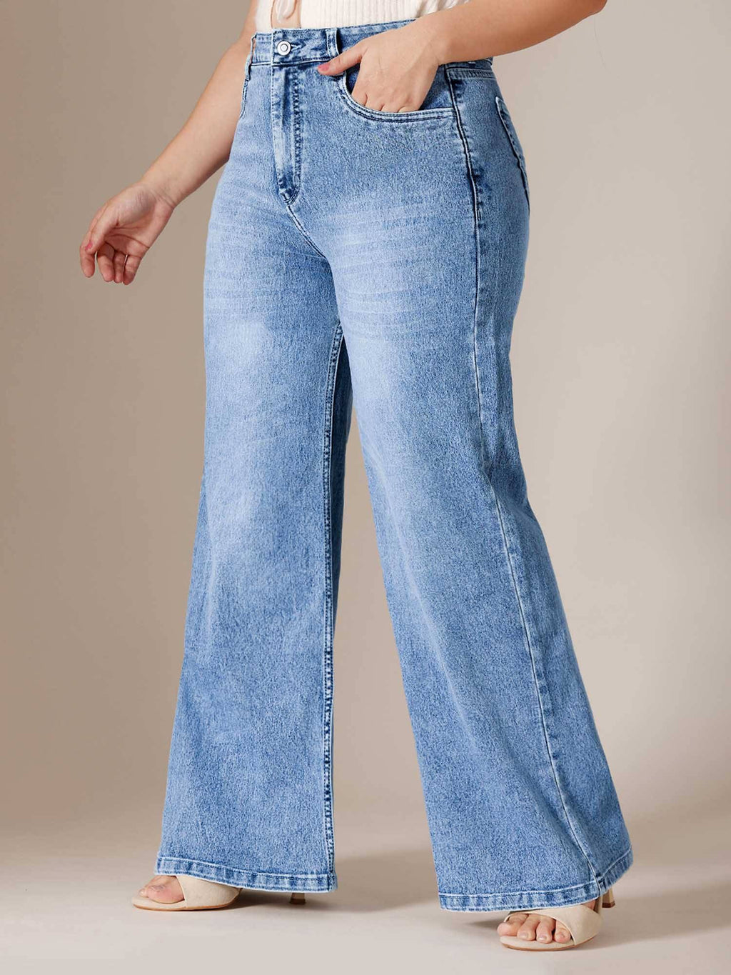 Blue Solid/Plain Wide Jeans | ST23 - view 3