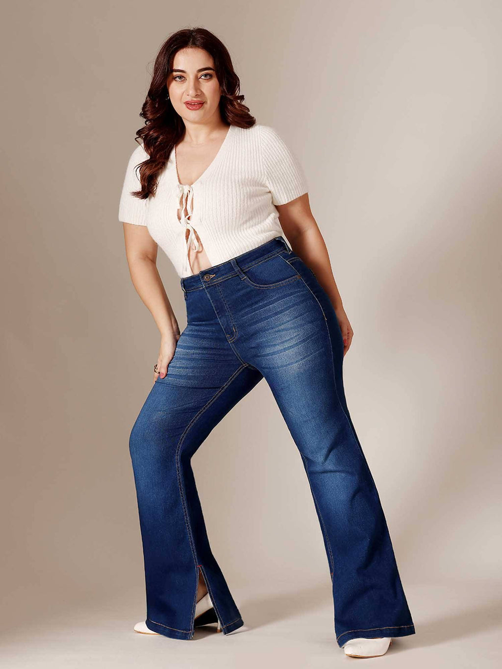 Blue Solid/Plain Bootcut Jeans | BT10 - view 6