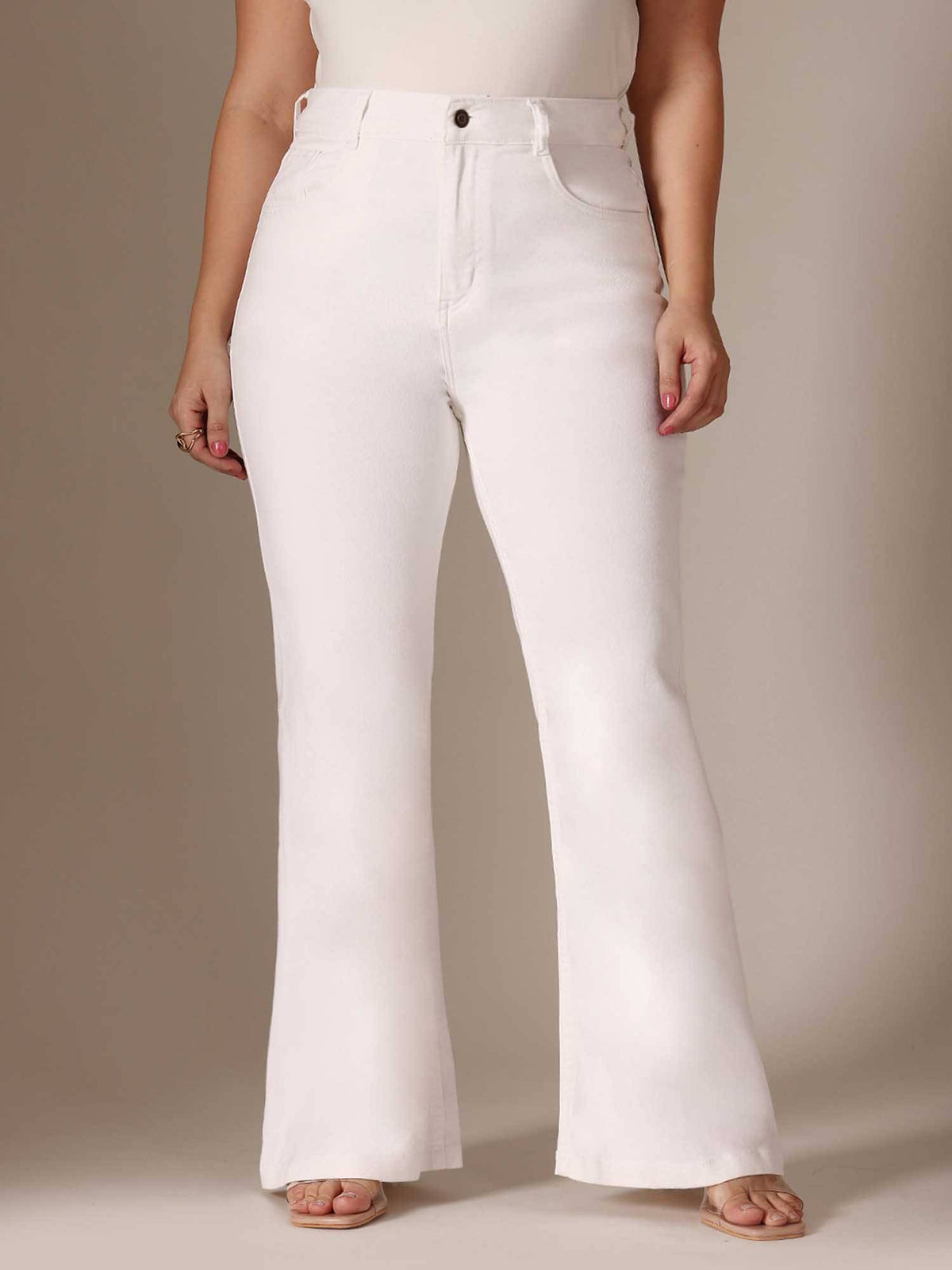 White Solid/Plain Bootcut Jeans | BT10 - view 1