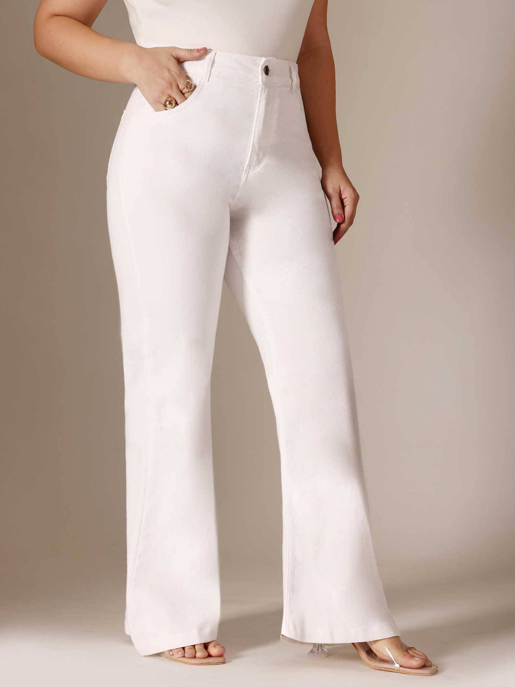 White Solid/Plain Bootcut Jeans | BT10 - view 2