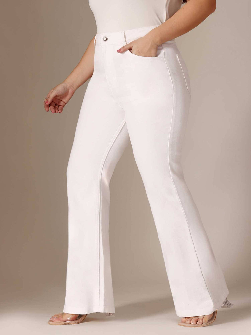White Solid/Plain Bootcut Jeans | BT10 - view 3