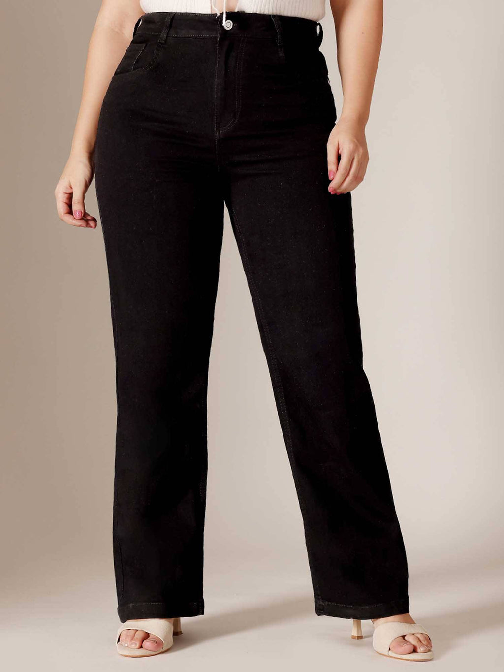 Black Solid/Plain Straight Jeans | ST23 - view 1