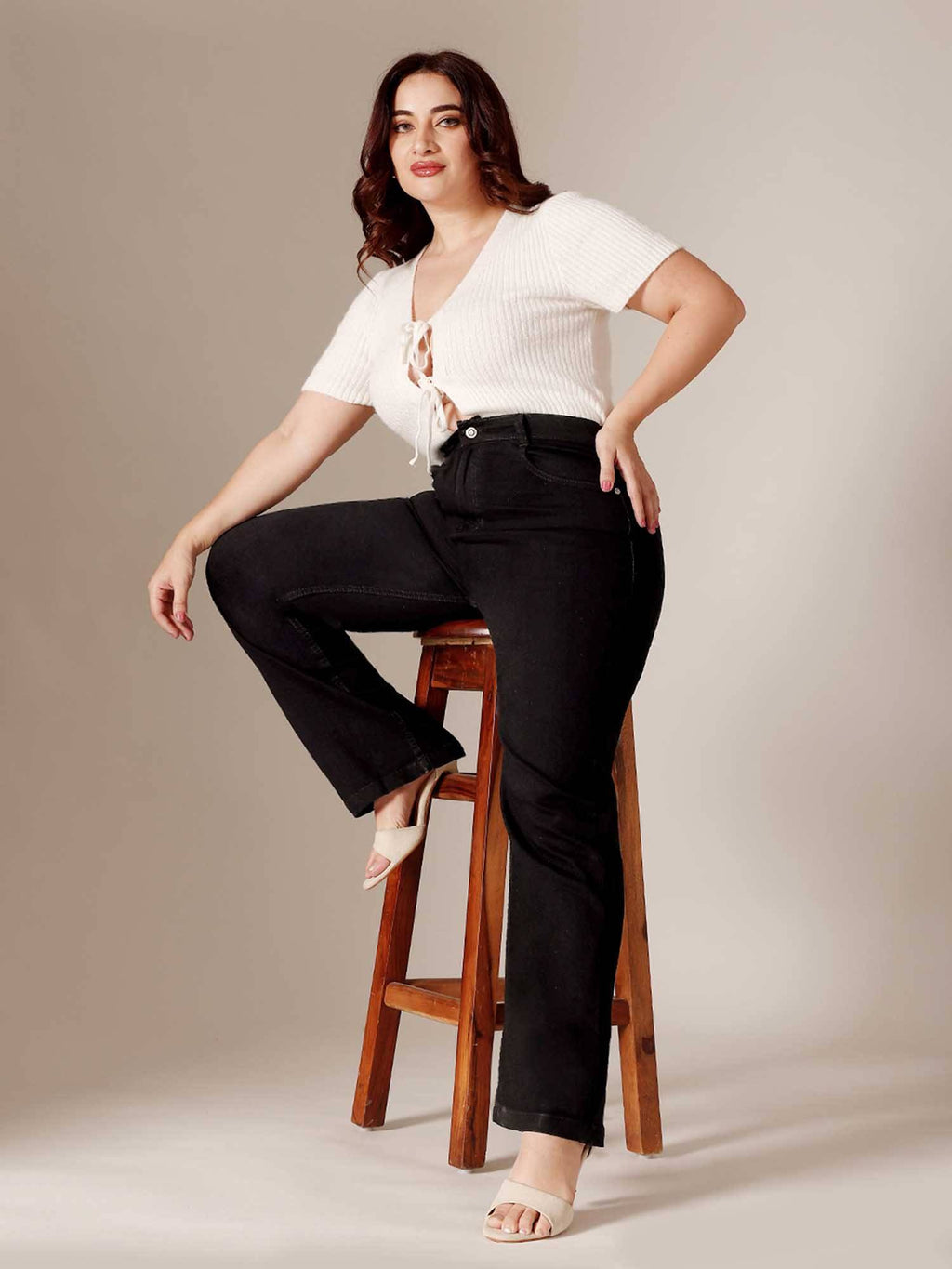 Black Solid/Plain Straight Jeans | ST23 - view 2