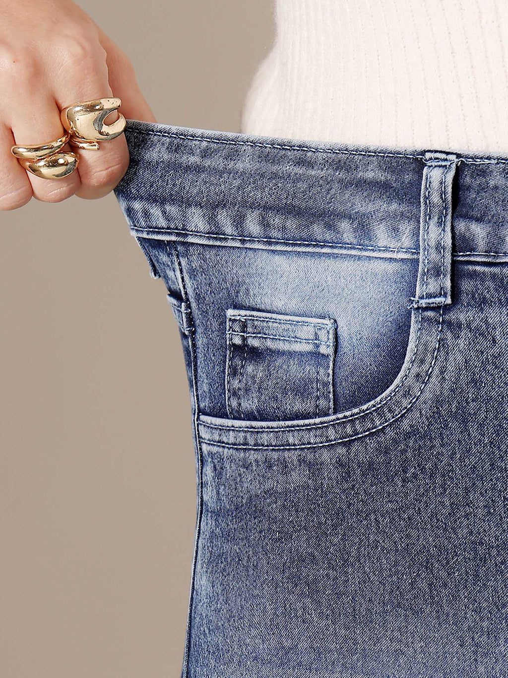Blue Solid/Plain Wide Jeans | WL90 - view 2