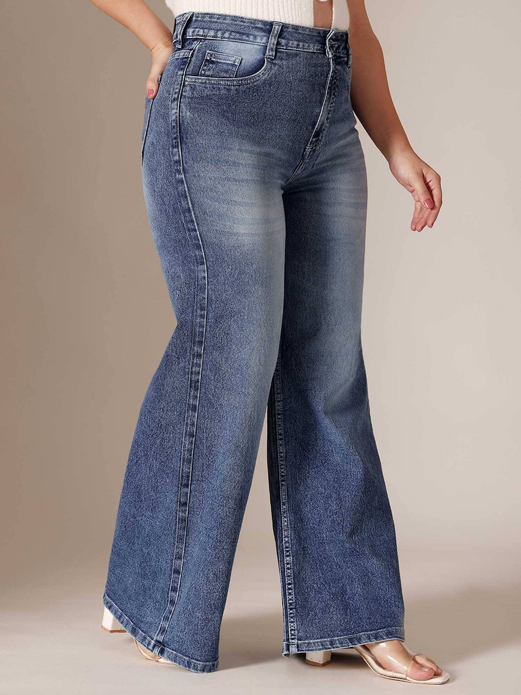 Blue Solid/Plain Wide Jeans | WL90 - view 4