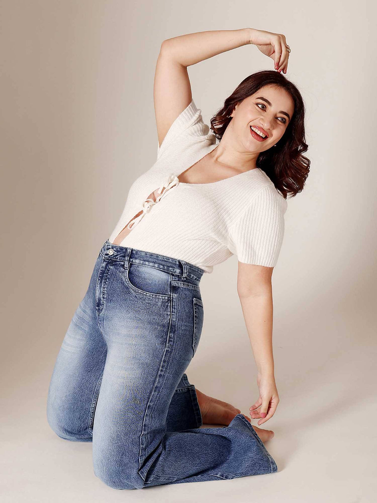 Blue Solid/Plain Wide Jeans | WL90 - view 6