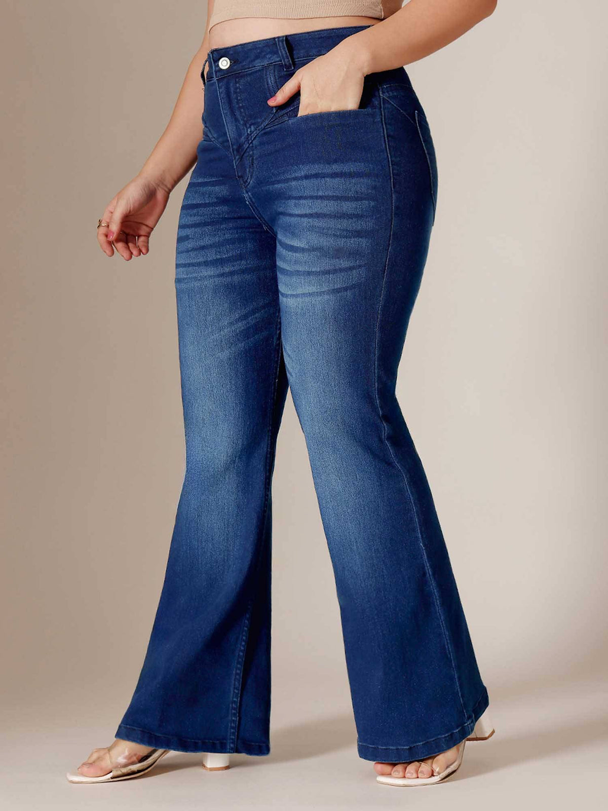 Navy Blue Solid/Plain Bootcut Jeans | BT10 - view 2