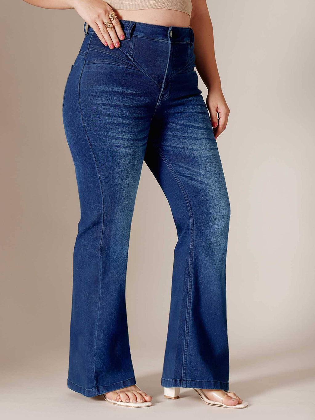Navy Blue Solid/Plain Bootcut Jeans | BT10 - view 3