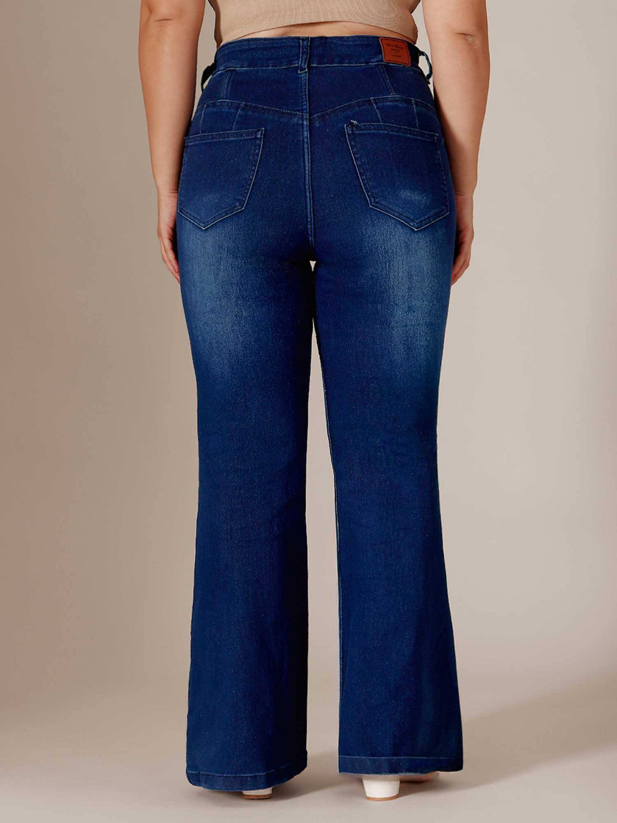 Navy Blue Solid/Plain Bootcut Jeans | BT10 - view 5