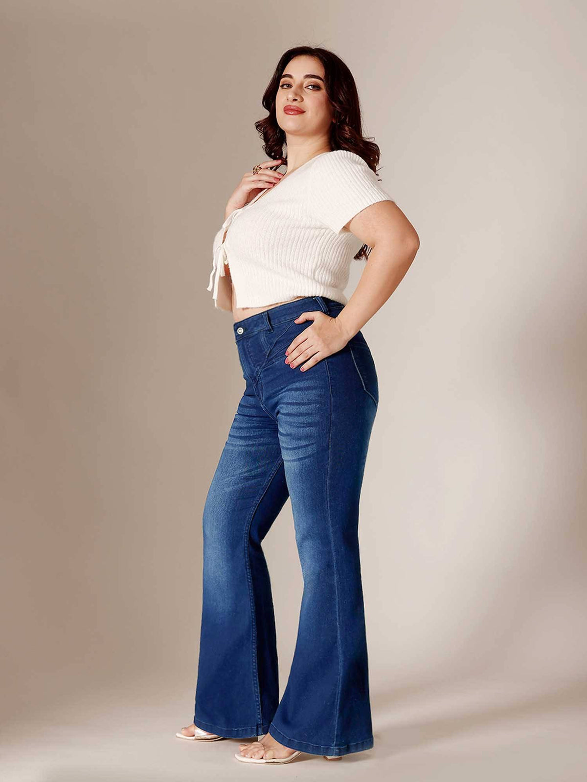 Navy Blue Solid/Plain Bootcut Jeans | BT10 - view 6