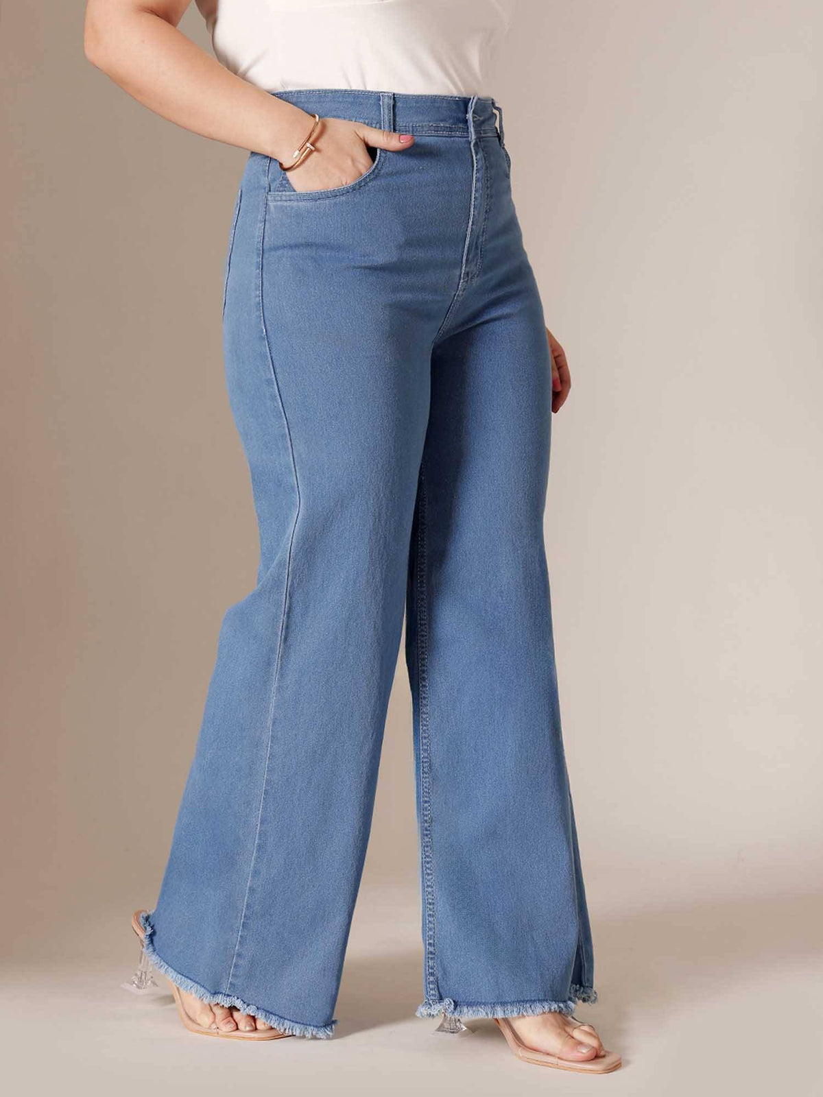 Blue Solid/Plain Wide Jeans | WL90 - view 2