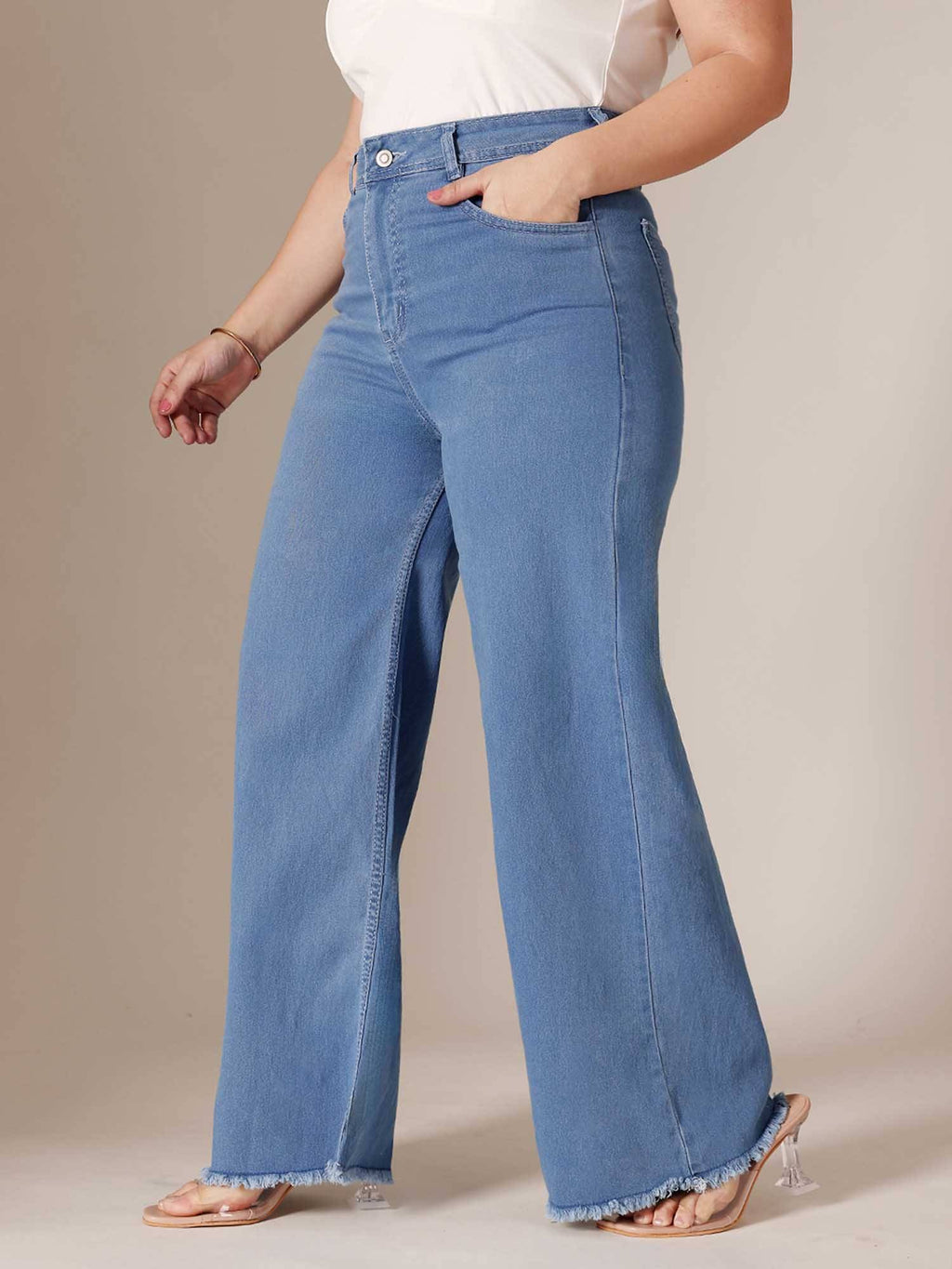Blue Solid/Plain Wide Jeans | WL90 - view 3