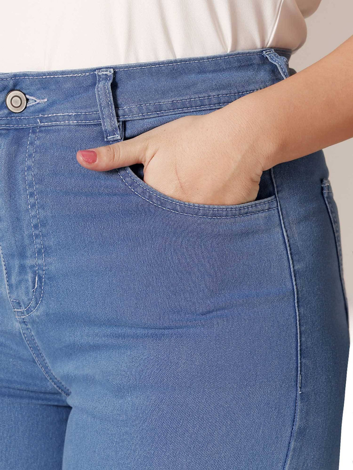 Blue Solid/Plain Wide Jeans | WL90 - view 5