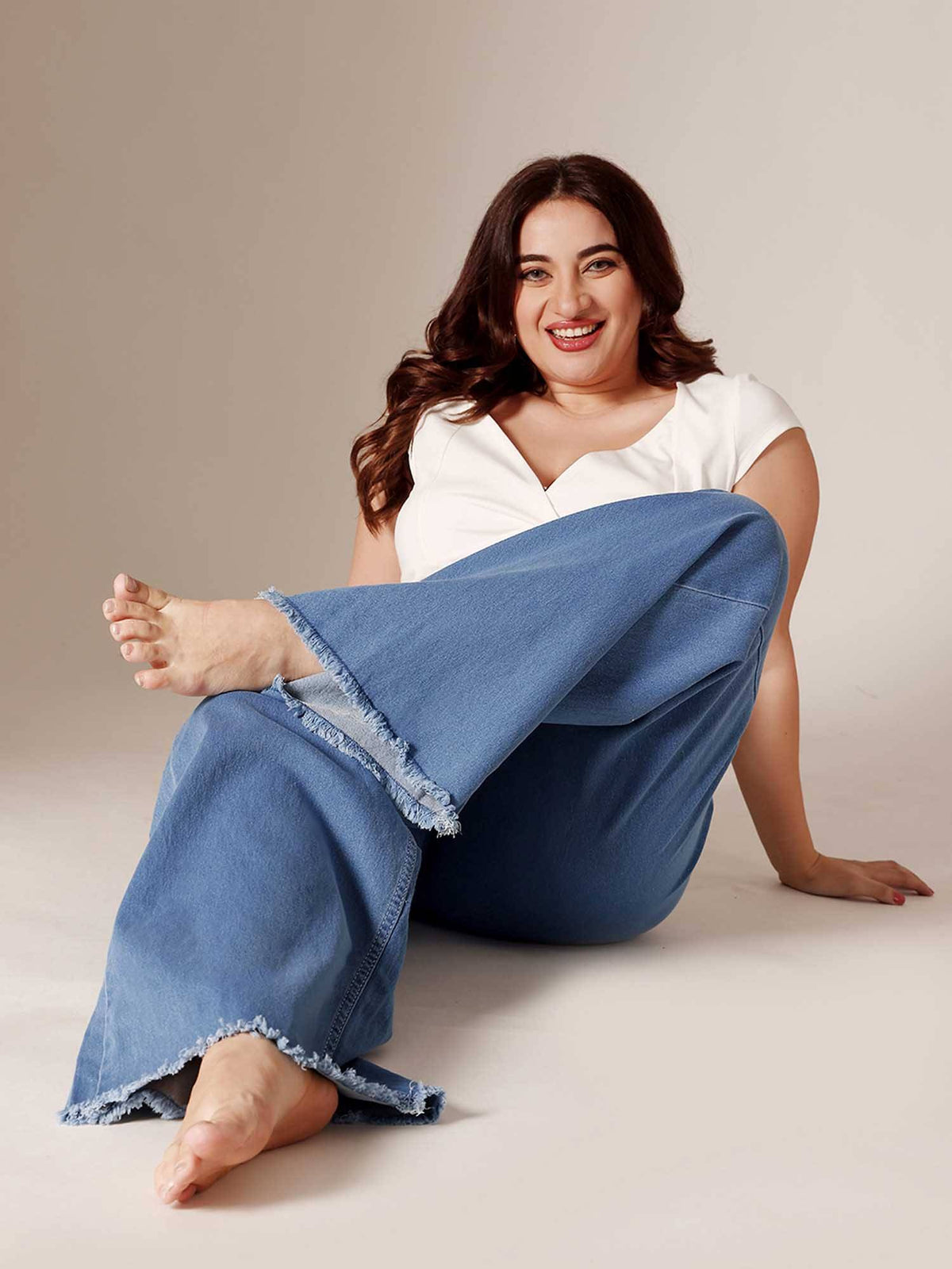 Blue Solid/Plain Wide Jeans | WL90 - view 6