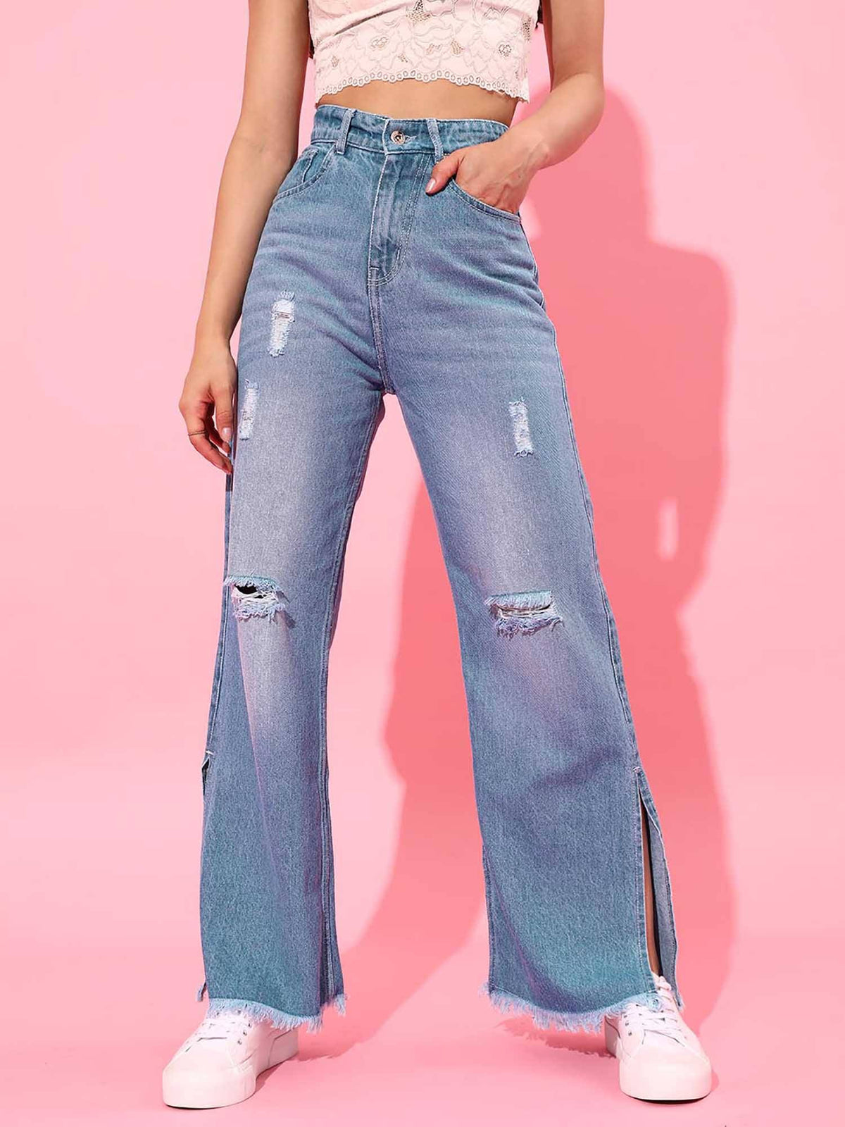 Blue Solid/Plain Bootcut Jeans | BT10 - view 1
