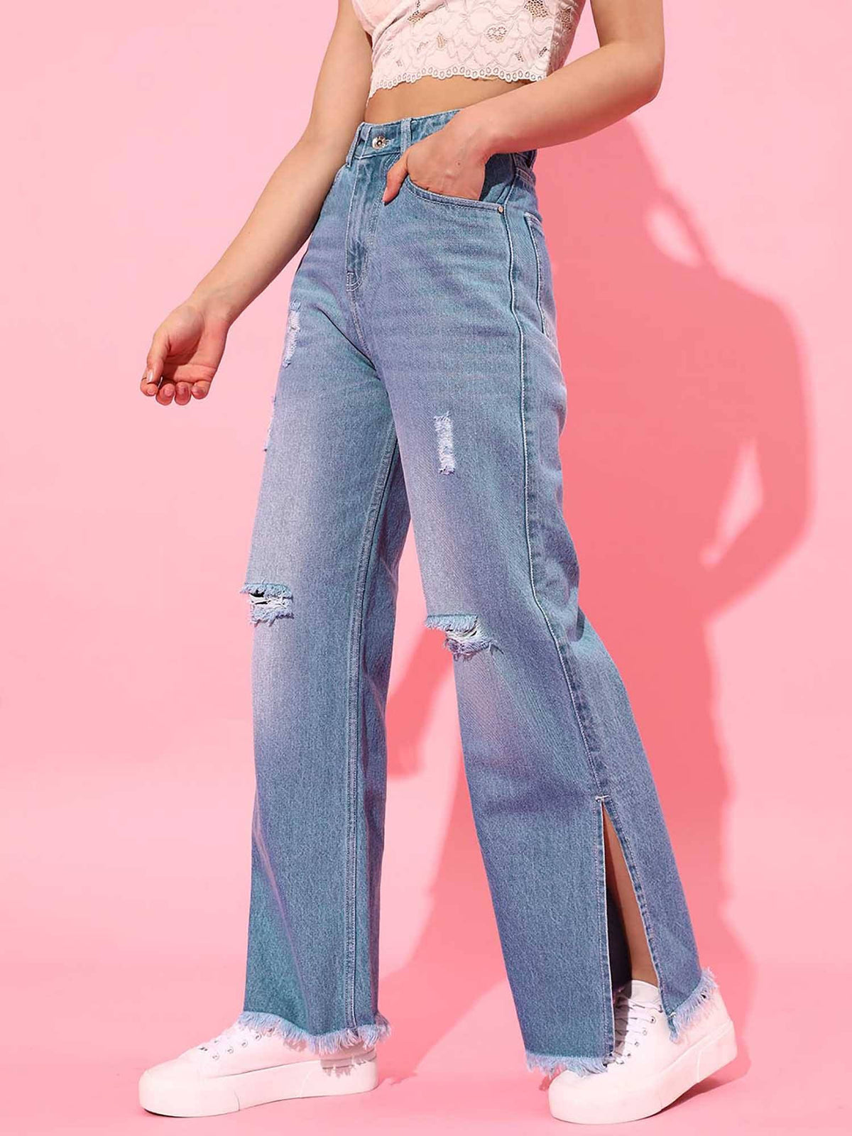 Blue Solid/Plain Bootcut Jeans | BT10 - view 3
