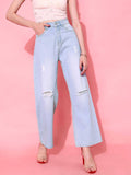 Blue Solid/Plain Straight Jeans | ST23 - view 1