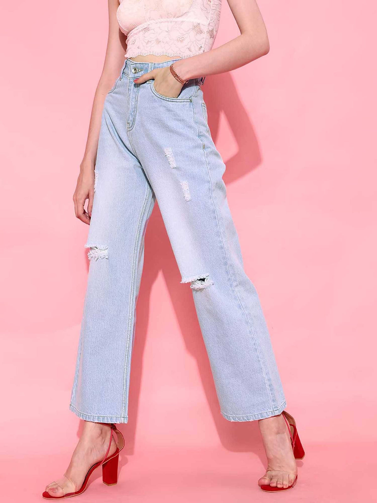 Blue Solid/Plain Straight Jeans | ST23 - view 3
