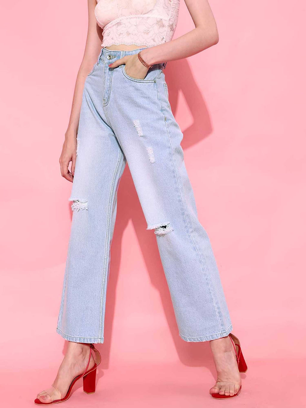 Blue Solid/Plain Straight Jeans | BT10 - view 3