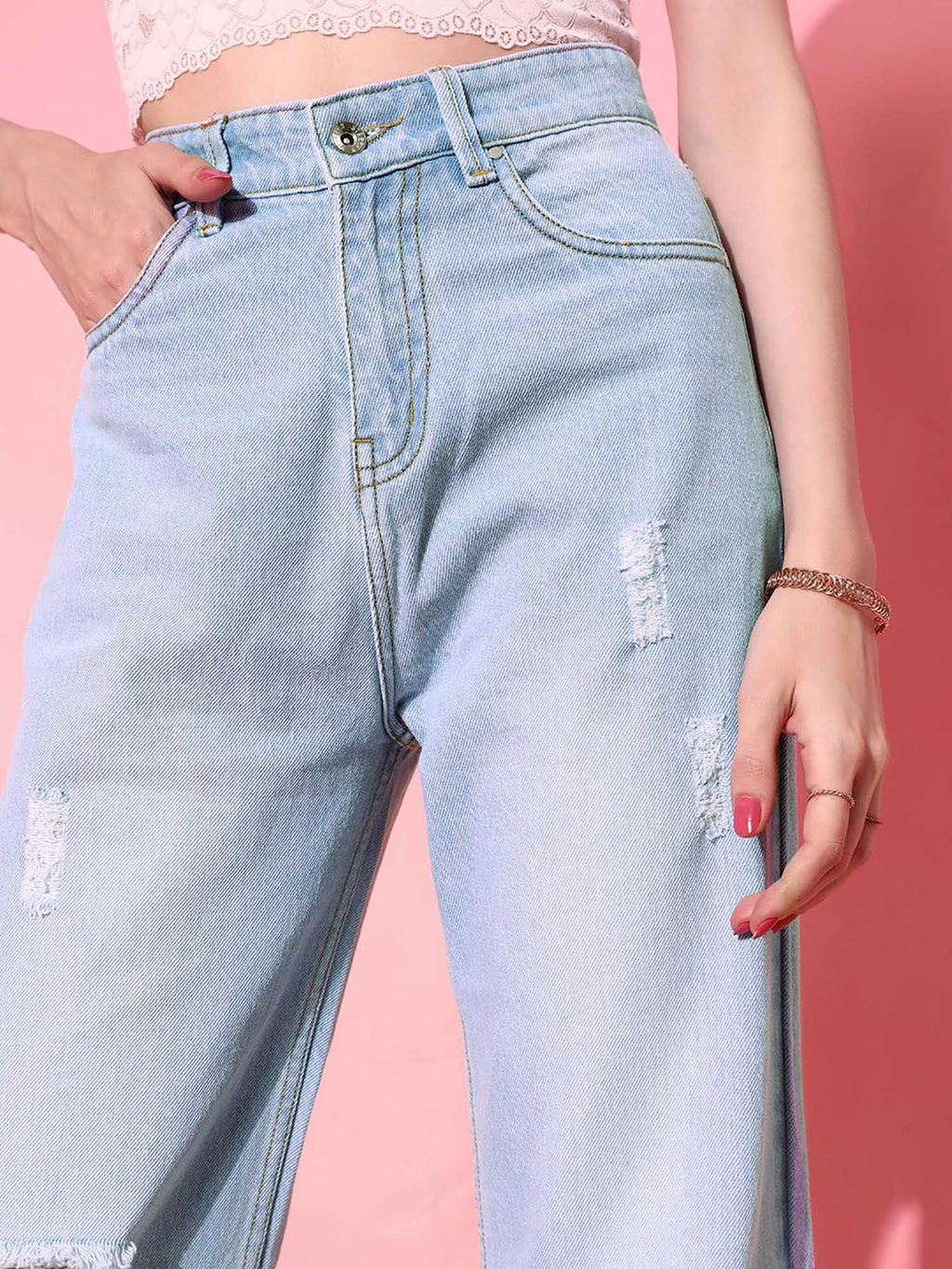 Blue Solid/Plain Straight Jeans | ST23 - view 4
